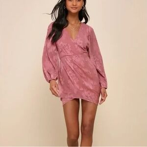 Meant to Shine Mauve Floral Jacquard Long Sleeve Mini Dress